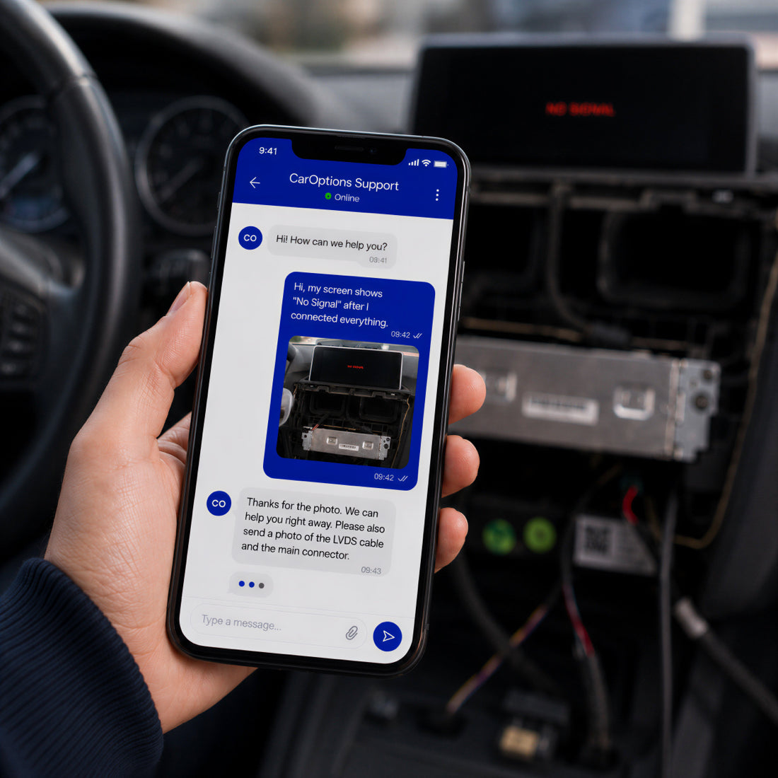 CarOptions Installationssupport über ein Smartphone